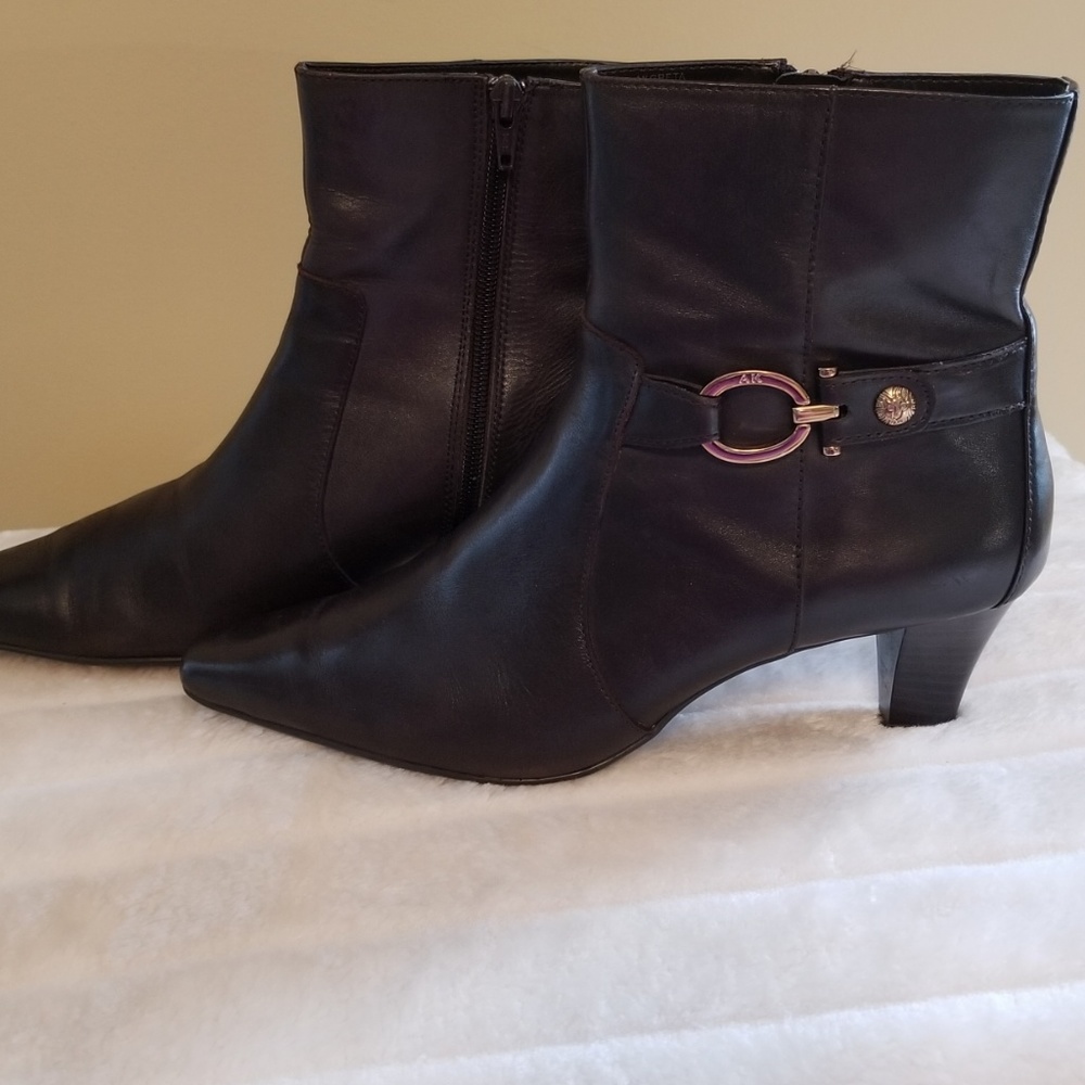 Anne Klein Chocolate Brown Leather Ankle Boots